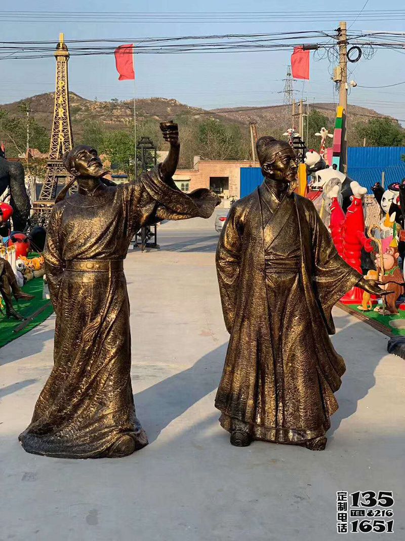 景區(qū)玻璃鋼仿銅古代詩(shī)人李白，杜甫雕塑